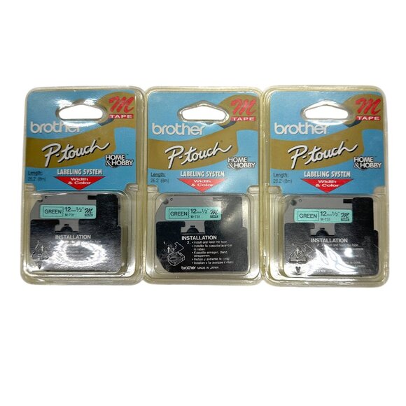 Brother P-touch M731 Black On Green Label Maker Tape (Set of 3) - Picture 1 of 7